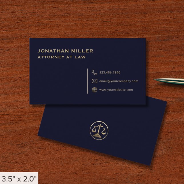 Simple Navy Blue and Gold Lawyer Business Card (Creator Uploaded)