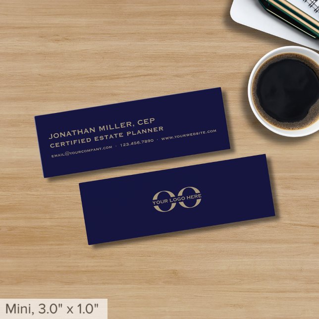 Simple Navy Blue and Gold Mini Business Card (Creator Uploaded)