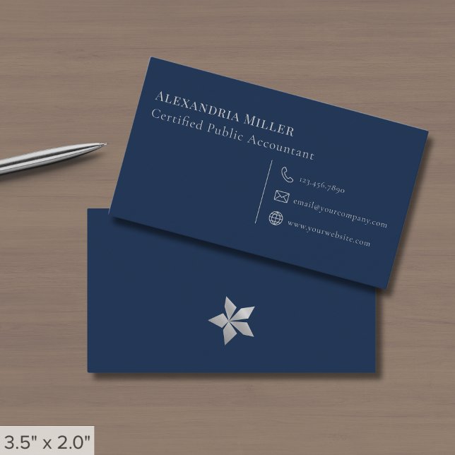 Simple Navy Blue and Grey Business Card (Creator Uploaded)
