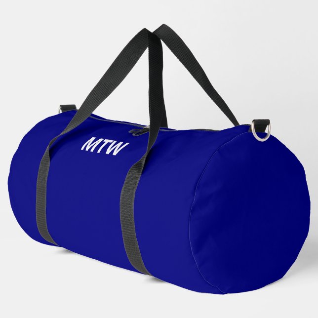 Simple Navy Blue and White Monogram Text Template Duffle Bag (Left Corner)
