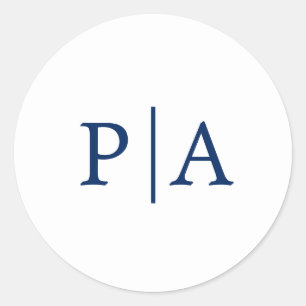 Simple Navy Blue and White Monogram Wedding Classic Round Sticker