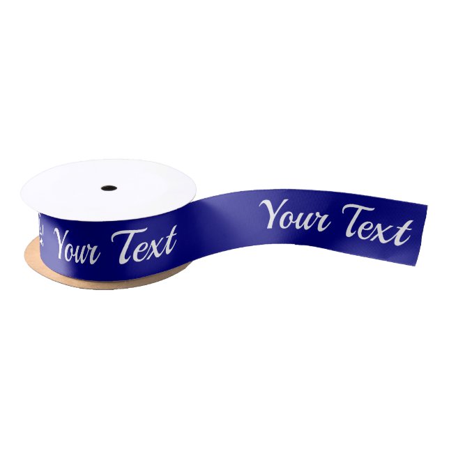 Simple Navy Blue and White Script Text Template Satin Ribbon (Spool)