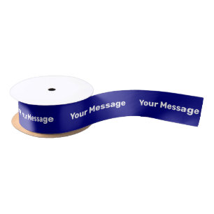 Simple Navy Blue and White Text Template Satin Ribbon