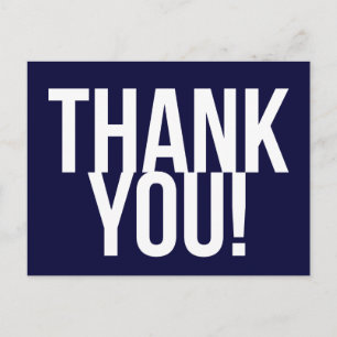 Simple Navy Blue and White Thank You Postcard