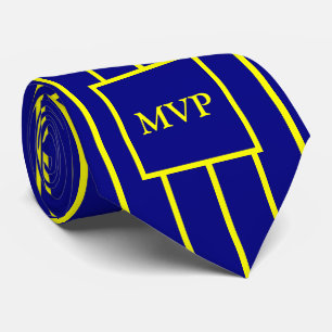 Simple Navy Blue and Yellow Stripes Monogram Tie