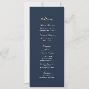 Simple Navy Blue Background Gold White Script Menu Invitation