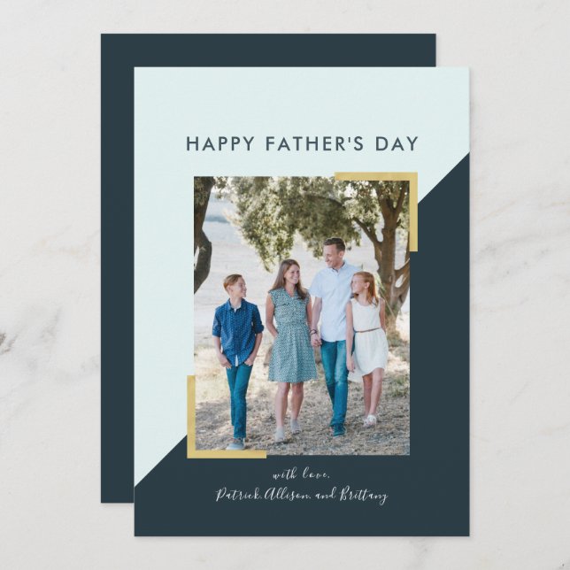 Simple Navy Blue Blocks Photo Father's Day Card (Front/Back)