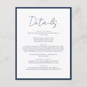 Simple Navy Blue Border Script Wedding Details Enclosure Card