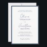 Simple Navy Blue Border Script Wedding Invitation<br><div class="desc">Simple elegant script with classic typography wedding invitation bordered with plain square background.</div>