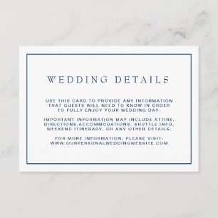 Simple Navy Blue Border Wedding Details Enclosure Card