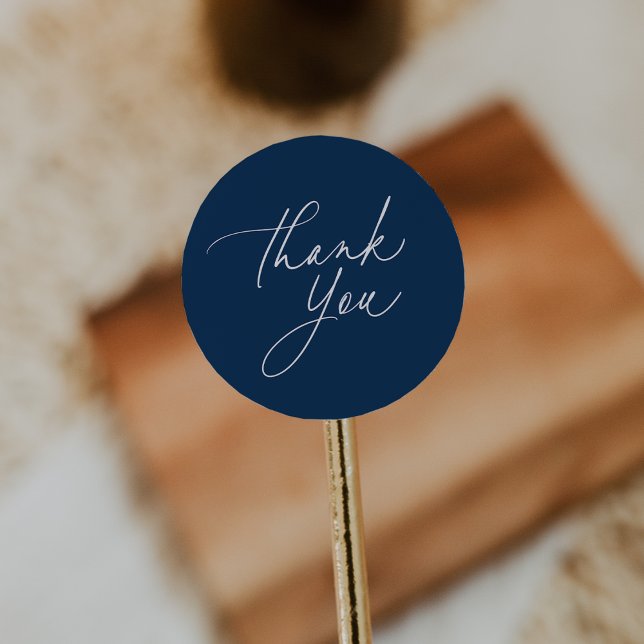 Simple Navy Blue Calligraphy Script Thank You Classic Round Sticker (Creator Uploaded)