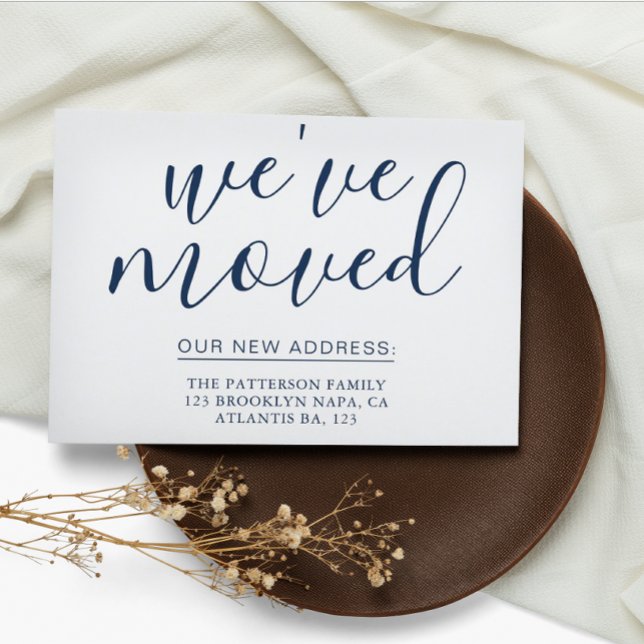 Simple Navy Blue Calligraphy We've Moved House Announcement Postcard (Creator Uploaded)