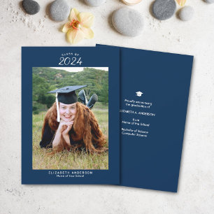 Simple Navy Blue Class of 2024 Graduation Photo Announcement