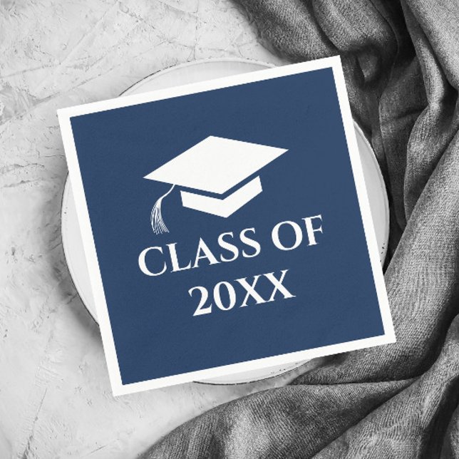 Simple Navy Blue Class of Graduation Year Napkin (Simple Navy Blue Graduating Class Graduation Party Napkins.)
