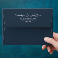Simple Navy Blue Classic Chic Calligraphy Wedding