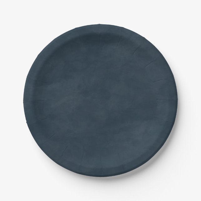 Simple Navy Blue Colour Editable Watercolor Paper Plate (Front)