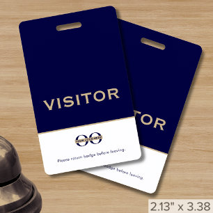 Simple Navy Blue Custom Logo Visitor Badge ID Badge