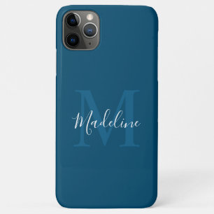 Simple Navy Blue Elegant Script Monogram Case-Mate iPhone Case