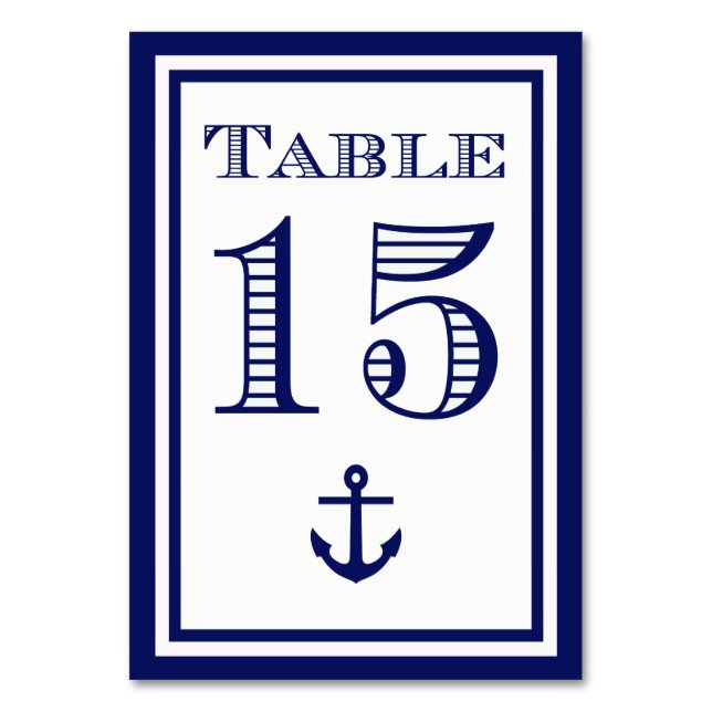 Simple Navy Blue Framed Anchor Table Card #15 (Front)