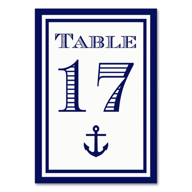Simple Navy Blue Framed Anchor Table Card #17 (Front)
