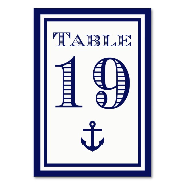 Simple Navy Blue Framed Anchor Table Card #19 (Front)