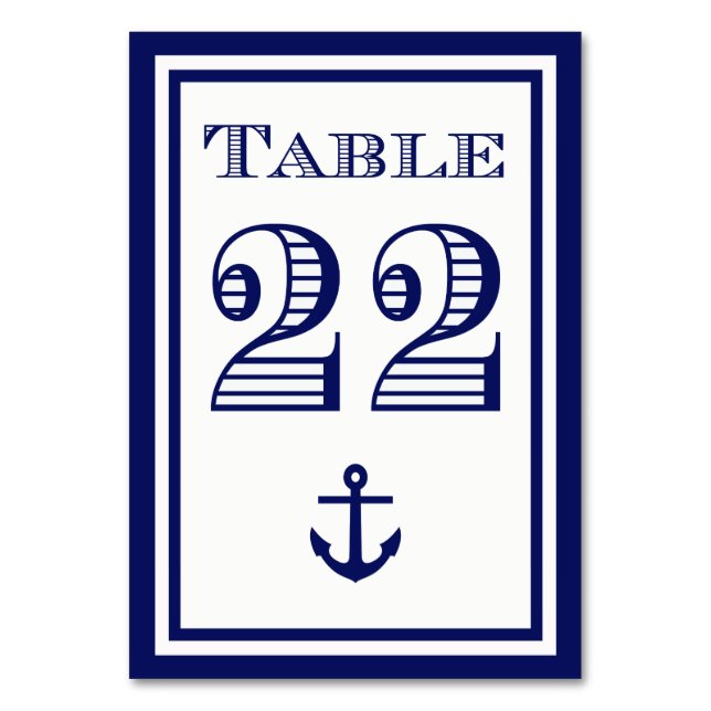 Simple Navy Blue Framed Anchor Table Card #22 (Front)