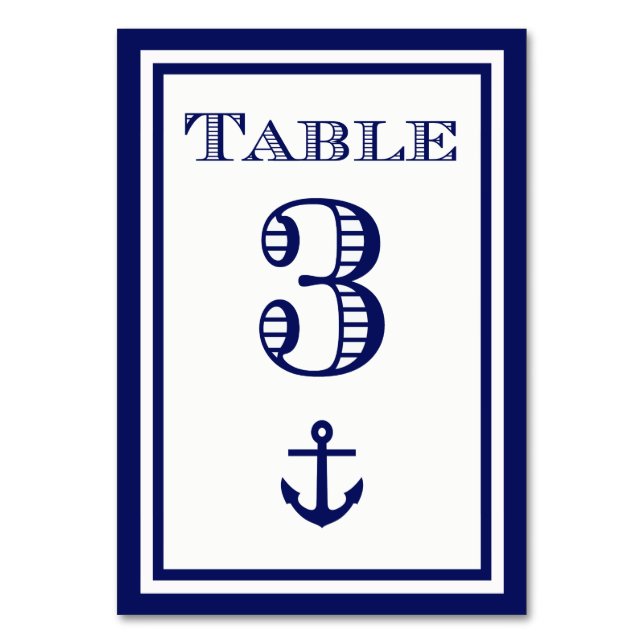 Simple Navy Blue Framed Anchor Table Card #3 (Front)
