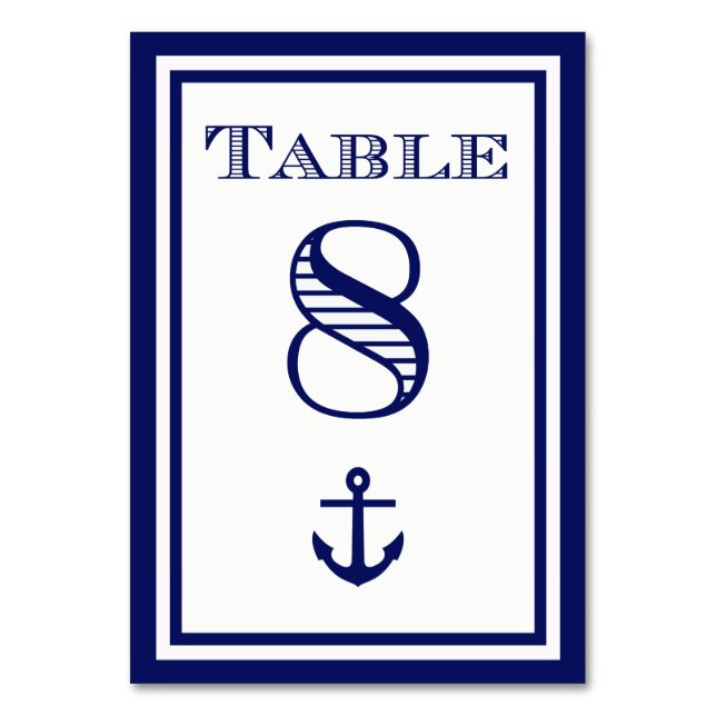 Simple Navy Blue Framed Anchor Table Card #8 (Front)