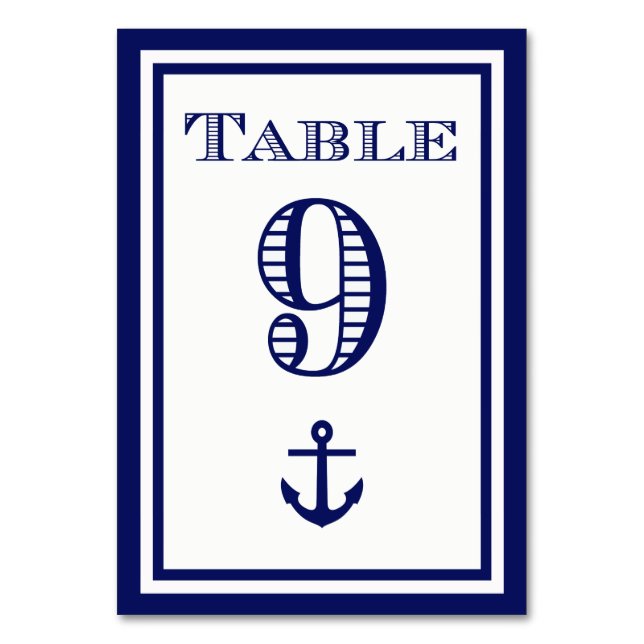 Simple Navy Blue Framed Anchor Table Card #9 (Front)