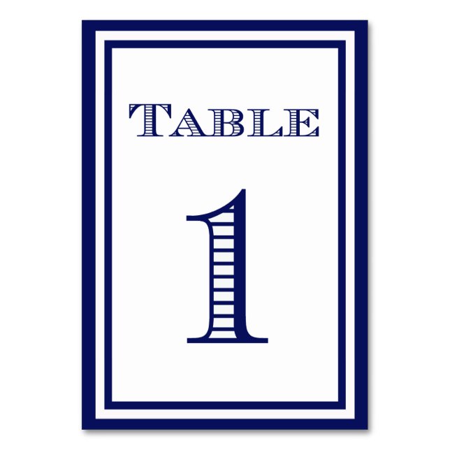 Simple Navy Blue Framed Table Number Card #1 (Back)