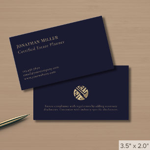 Simple Navy Blue Gold Logo Business Card