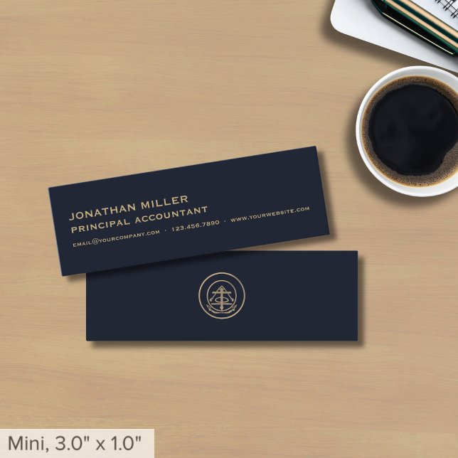 Simple Navy Blue Gold Logo Mini Business Card (Creator Uploaded)