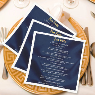 Simple Navy Blue & Gold Wedding Trendy Fun Facts   Napkin