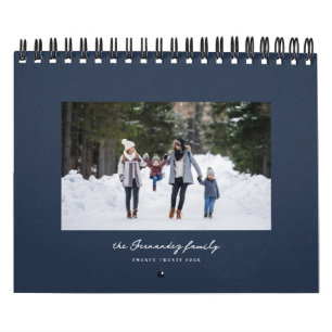 Simple navy blue herringbone tweed classic family calendar