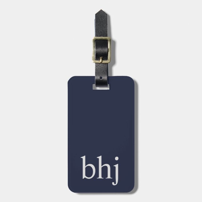 Simple Navy Blue Initial Monogram  Luggage Tag (Front Vertical)