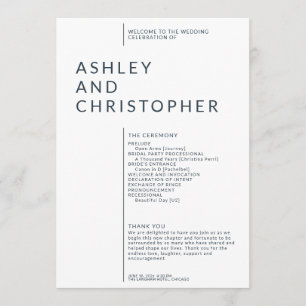 Simple Navy Blue Isolated Names Wedding Ceremony Programme