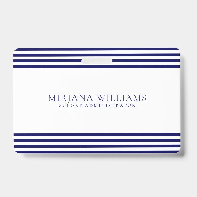 Simple Navy-Blue Lines Frame ID Badge (Front)