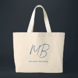 Simple Navy Blue Minimalist Two Monogram Name Large Tote Bag<br><div class="desc">Simple Navy Blue Minimalist Two Monogram Name tote bag perfect for bosses,  consultants,  professionals or businessmen.</div>