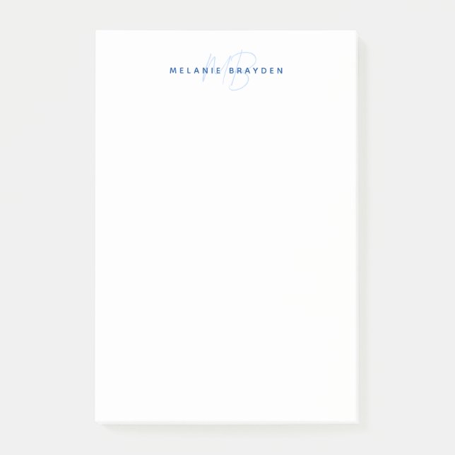 Simple Navy Blue Minimalist Two Monogram Name Post-it Notes (Front)