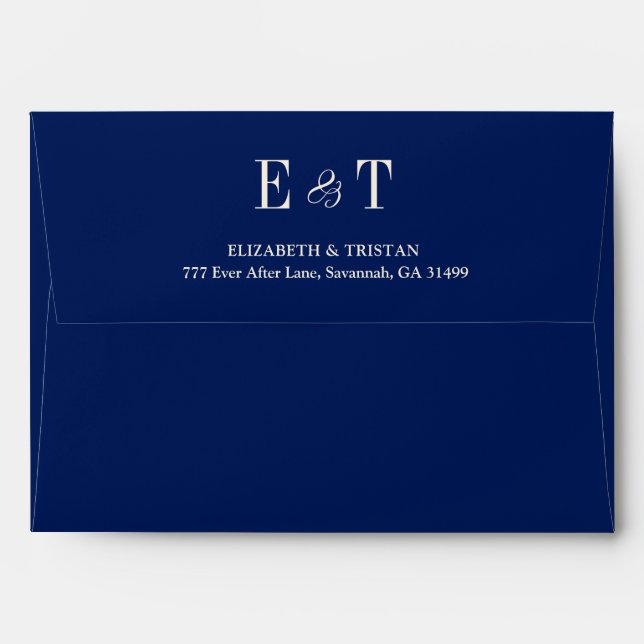 Simple Navy Blue Minimalist Wedding Invitation Envelope (Back (Top Flap))