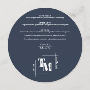 Simple Navy Blue Modern Chic Wedding Thank You Menu