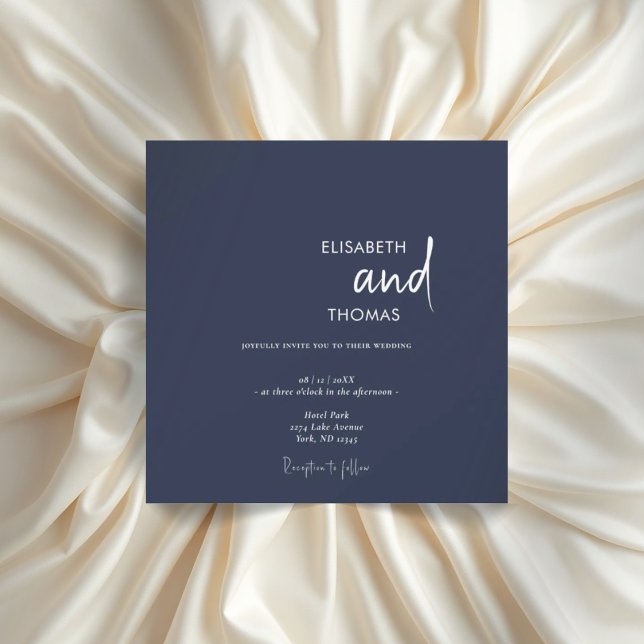 Simple navy blue modern minimalistic wedding  invitation (Creator Uploaded)