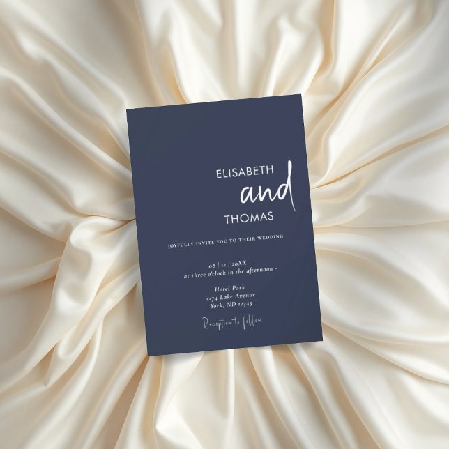 Simple navy blue modern minimalistic wedding  invitation (Creator Uploaded)