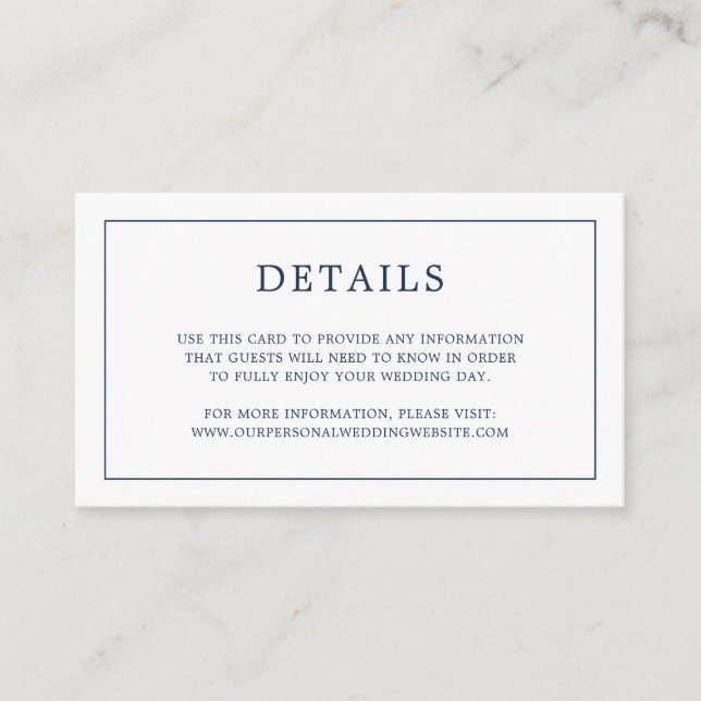 Simple Navy Blue Monogram Elegant Wedding Enclosure Card (Front)