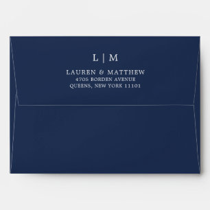 Simple Navy Blue Monogram Elegant Wedding Envelope