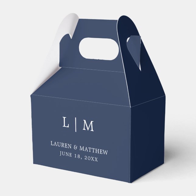 Simple Navy Blue Monogram Elegant Wedding Favour Box (Front Side)