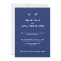 Simple Navy Blue Monogram Elegant Wedding Invitati