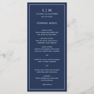Simple Navy Blue Monogram Elegant Wedding Menu