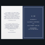 Simple Navy Blue Monogram Elegant Wedding Program<br><div class="desc">Simple folded Wedding Program featuring a modern yet elegant design with your two initial monogram along with your details surrounded by a thin border on the front cover. The inside has your wedding party on the left side and your order of ceremony on the right side. All design elements are...</div>