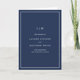 Simple Navy Blue Monogram Elegant Wedding Programme